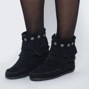 Minnetonka Double Fringe Suede Ankle Boots